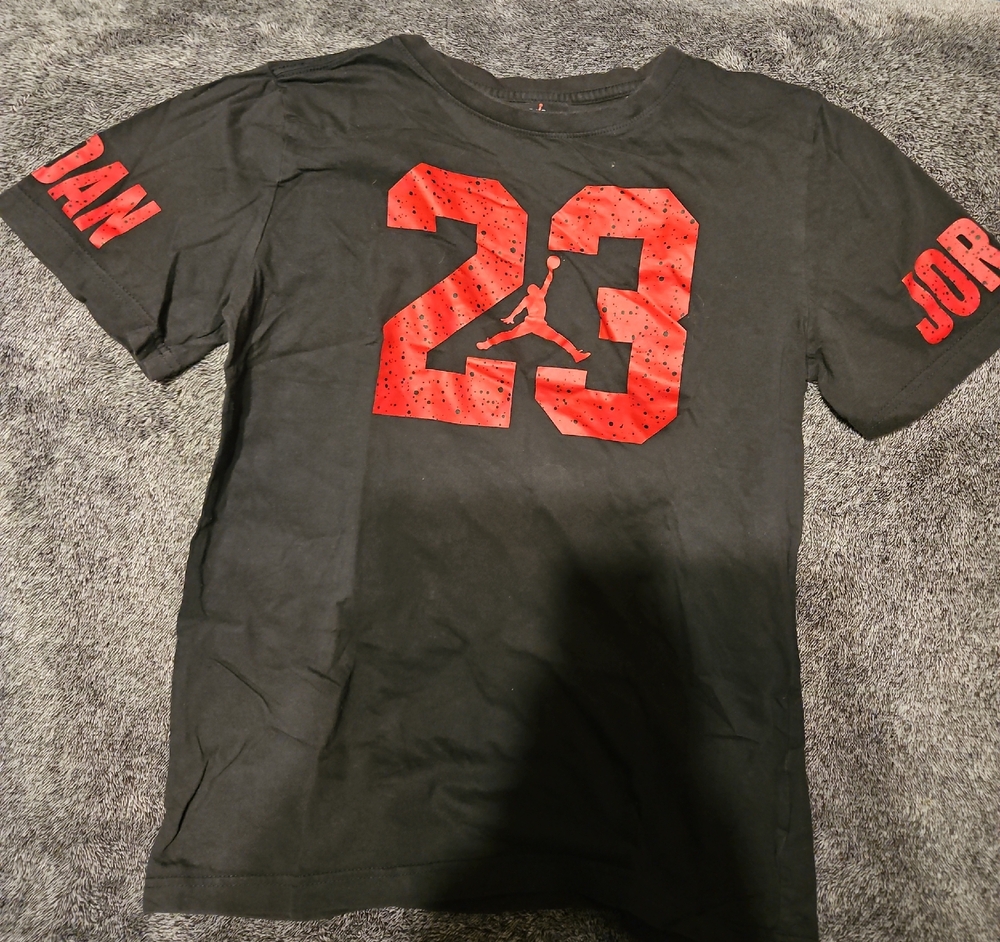 Jordan Black and Red Short Sleeve Tee with Distressed 23 Design